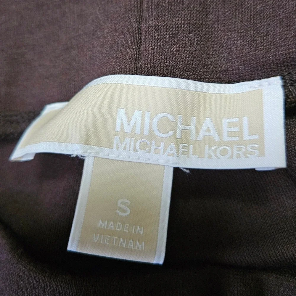 MICHAEL KORS Women Sz S‎ Brown Ponte Knit Leggings Pants Gold Logo Detail Career